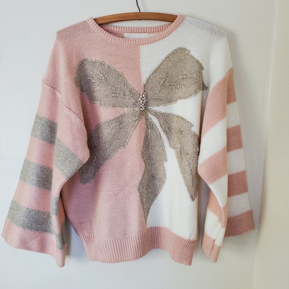 Vtg 80s 90s embellished knit sweater